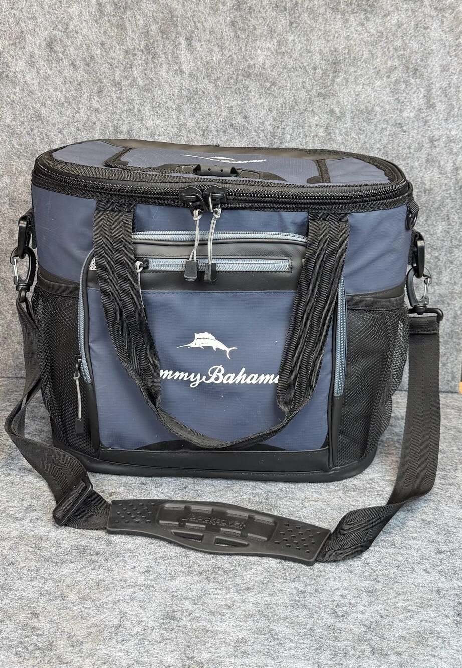 Tommy Bahama Zipperless Hardbody Cooler Bag Blue Grey Shoulder Strap 9 Can